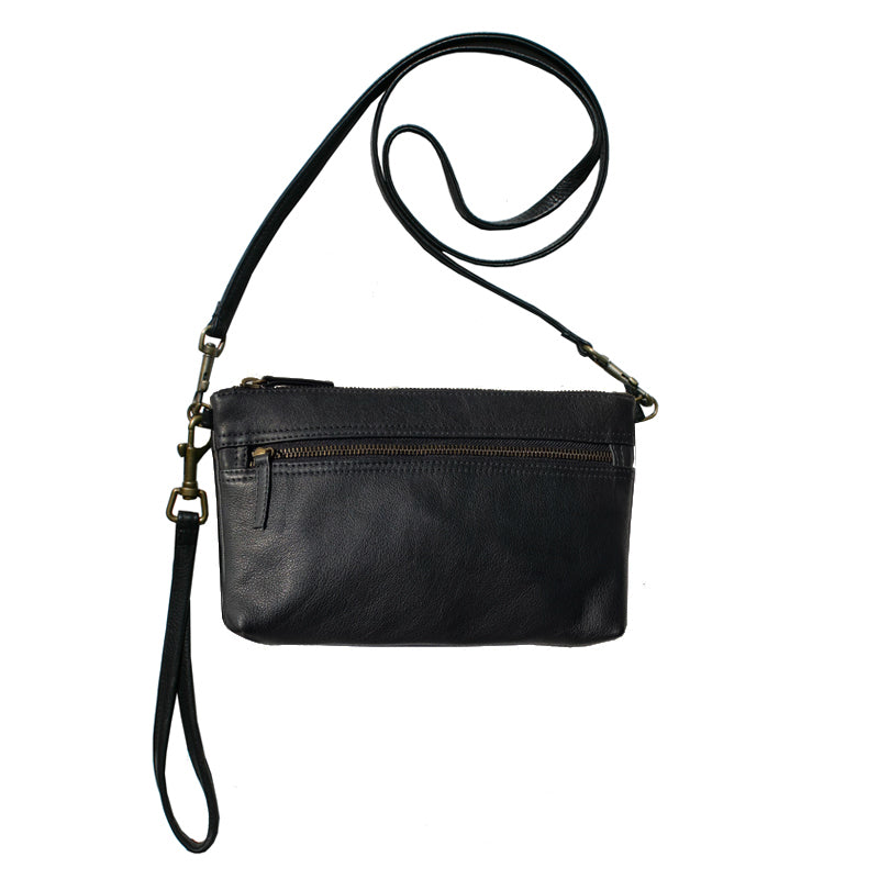 Double-Zip Bag with Two Straps - Black Leather – Kim White Bags/Belts