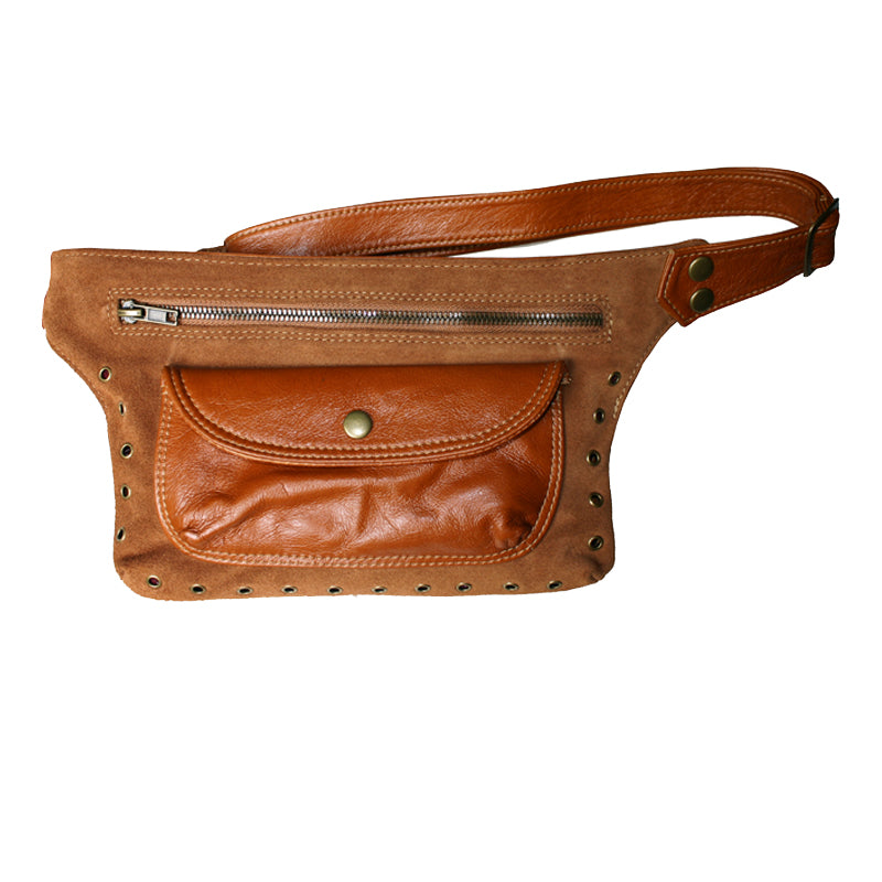 Cognac Suede Leather Fanny Pack