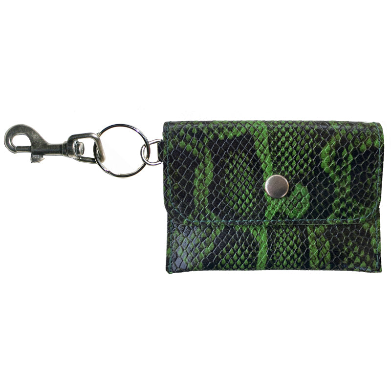 Coin Purse Key Chain - Apple Green & Black Snake – Kim White Bags/Belts