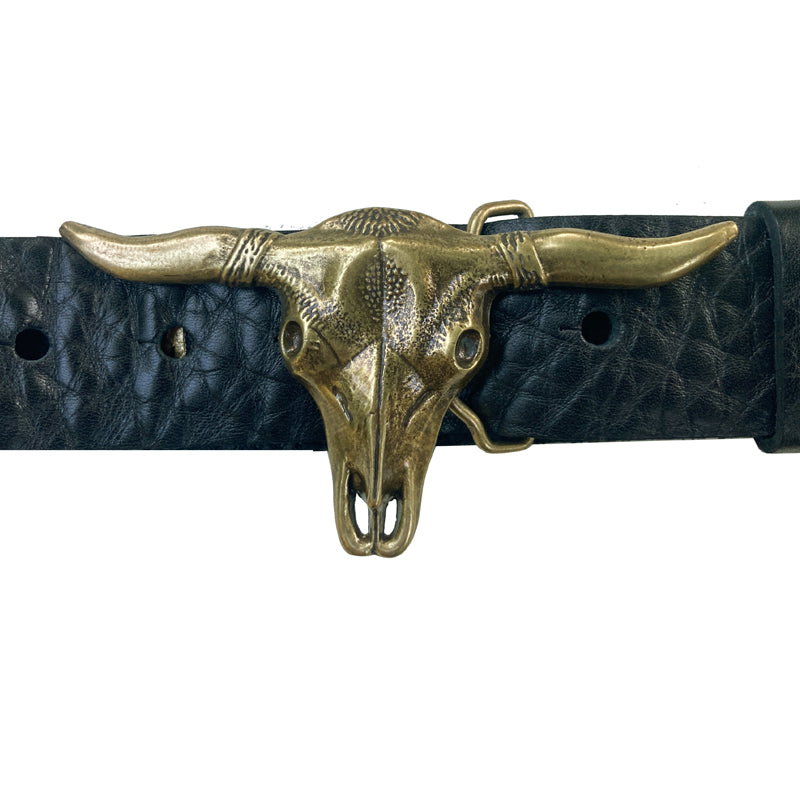 Steer Belt - Black with Antique Brass