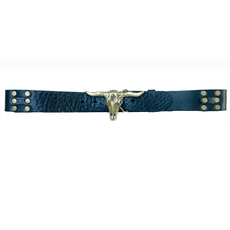 Steer Belt - Black with Antique Brass