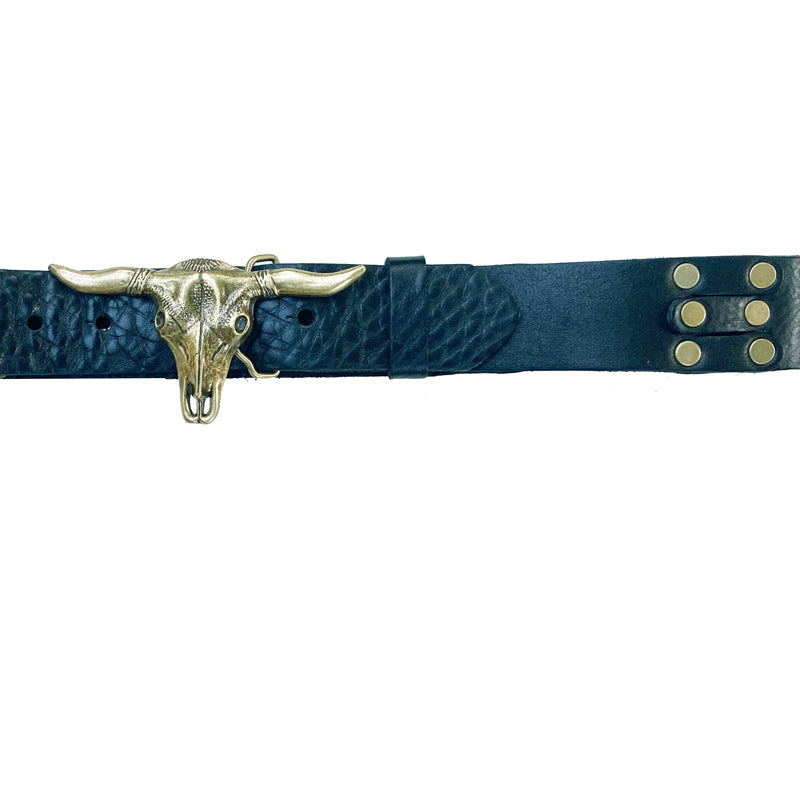 Steer Belt - Black with Antique Brass