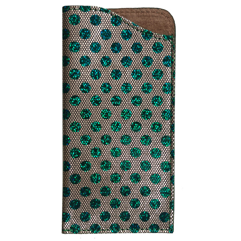 Eyeglass Case -Green Metallic Dot