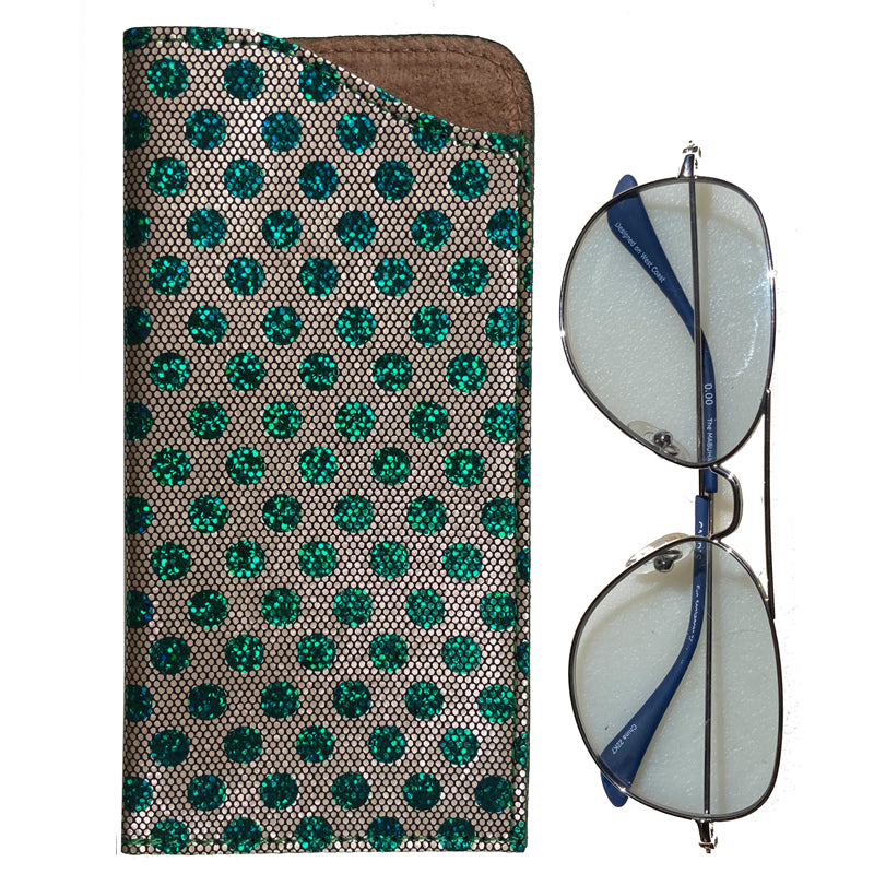 Eyeglass Case -Green Metallic Dot