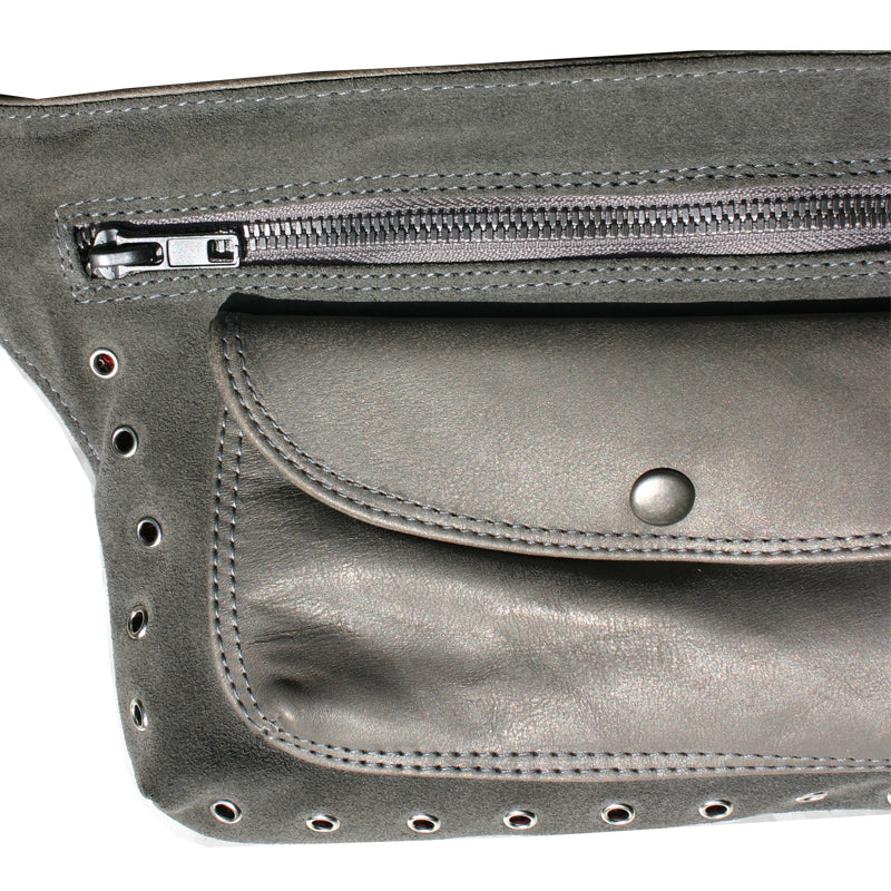 Grey Suede & Leather Fanny Pack