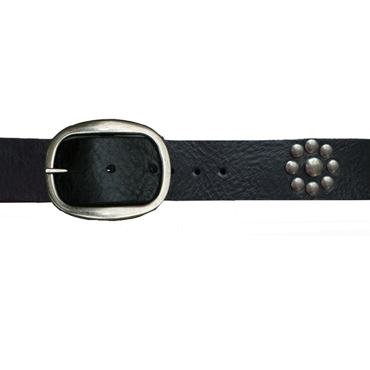 Flower Dome Rivet Belt - Black wAntique Nickel