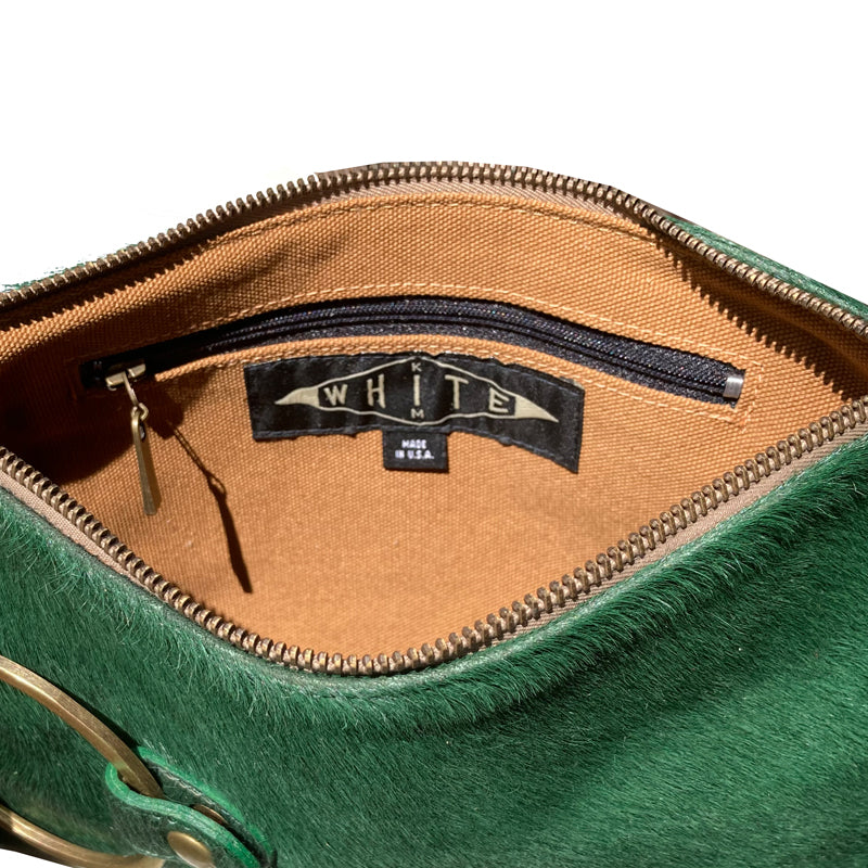 Half Circle Bag - Emerald Green Fur – Kim White Bags/Belts