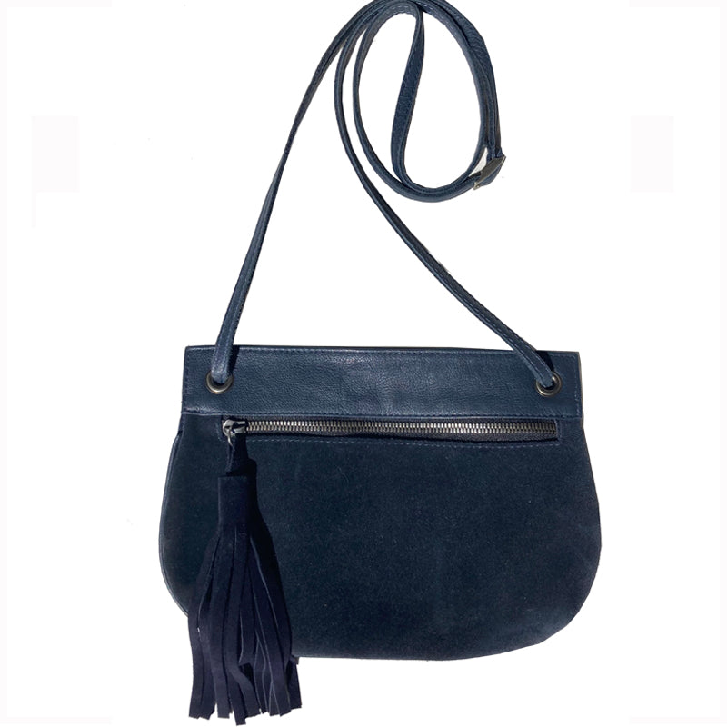 Tassel Bag - Navy Suede