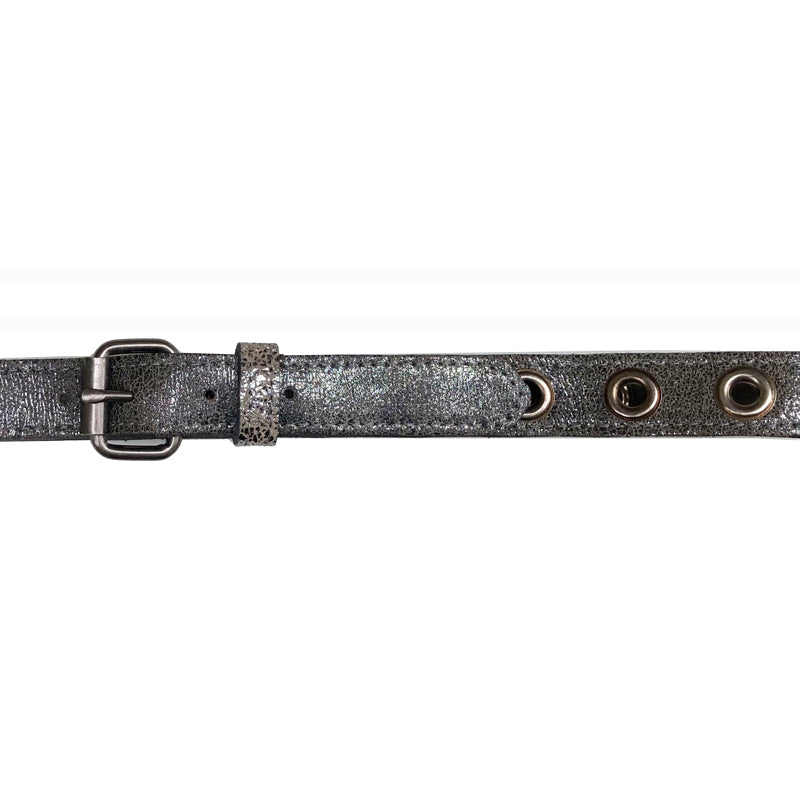 Skinny Grommet Belt - Antique Silver Metallic