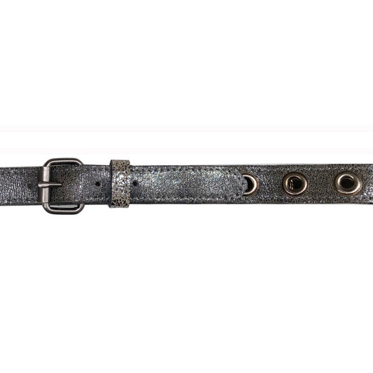 Skinny Grommet Belt - Antique Silver Metallic